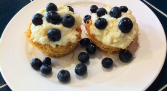 Kadaif Bird’s Nests with Custard and Fresh Fruit